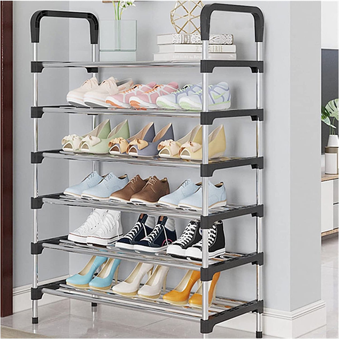 6 Layer shoe rack Tier Colored stainless steel Stackable shoe rack organizer