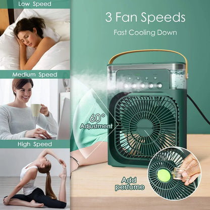 Portable Air Conditioner Fan With 3 Wind Speeds, Humidifier With LED Night Light Water Mist Fans
