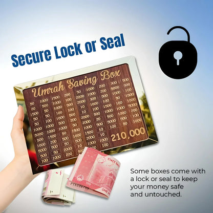 Umrah Saving Box - Wooden Islamic Money Box - 280 Days Umrah Savings Box Plan