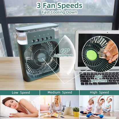 Portable Air Conditioner Fan With 3 Wind Speeds, Humidifier With LED Night Light Water Mist Fans