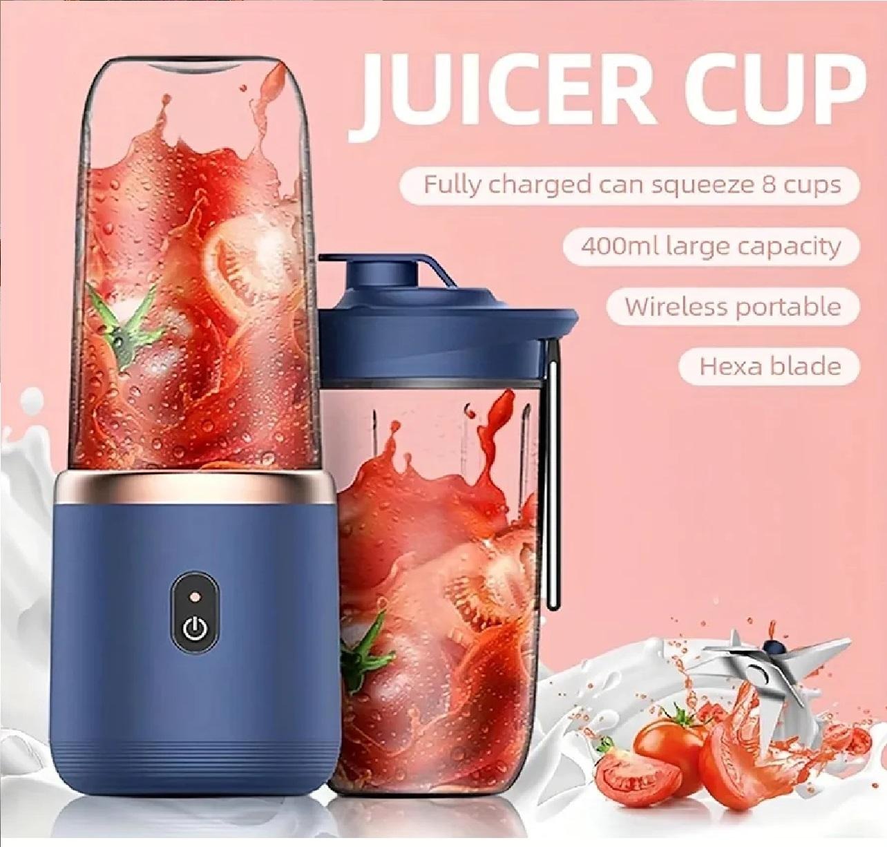 Portable USB Juicer Blender – 400ml Rechargeable 6-Blade Wireless Smoothie Maker Cup