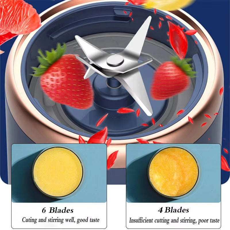Portable USB Juicer Blender – 400ml Rechargeable 6-Blade Wireless Smoothie Maker Cup