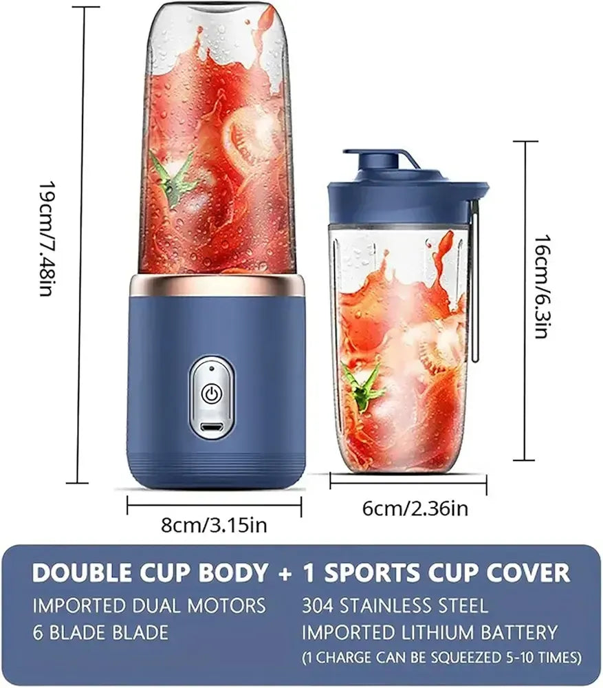 Portable USB Juicer Blender – 400ml Rechargeable 6-Blade Wireless Smoothie Maker Cup