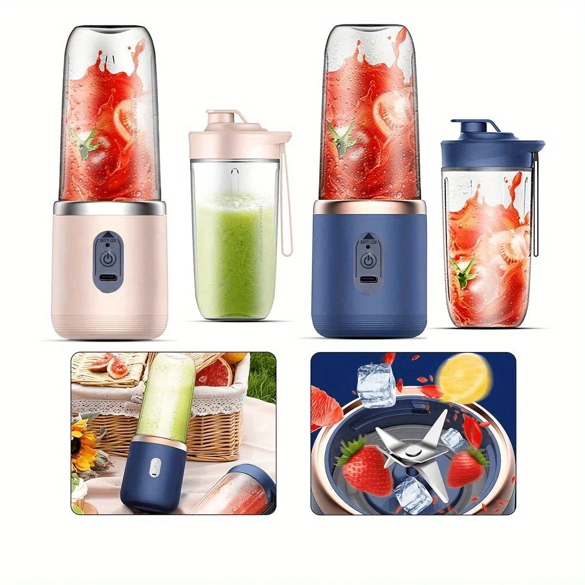 Portable USB Juicer Blender – 400ml Rechargeable 6-Blade Wireless Smoothie Maker Cup